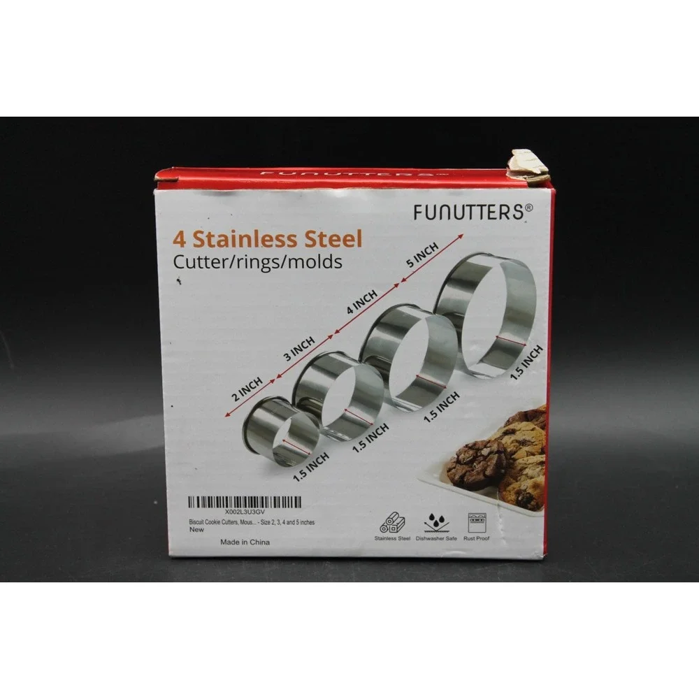 Funutters Stainless Steel Round Cookie Biscuit Cutter Set 4 Piece 2 3 4 5 Inch